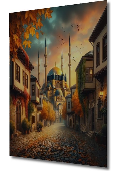 Osmanlı Sokakları Manzara Yağlı Boya Görünümlü Ahşap Dekoratif Tablo Dikdörtgen Tablo modelleri