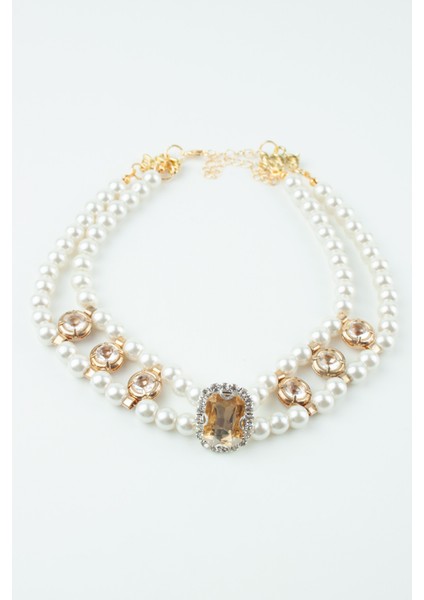 Kristal Taşlı Çift Sıralı Cam Inci Kolye fırsatları