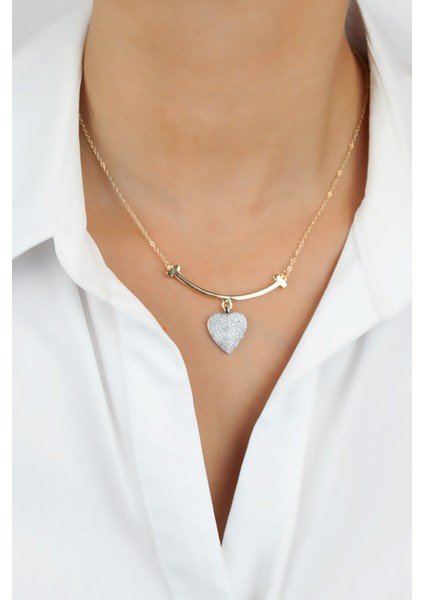 Zirkon Taşlı Kalp Figürlü Gold Kolye fiyatları