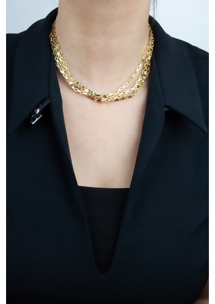 Ince Geometrik Zincir Dört Sıralı Gold Kolye fiyatları