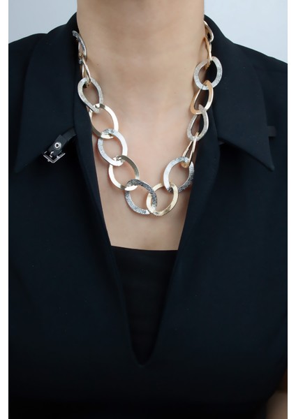 Kontras Renk Gold ve Gümüş Kolye