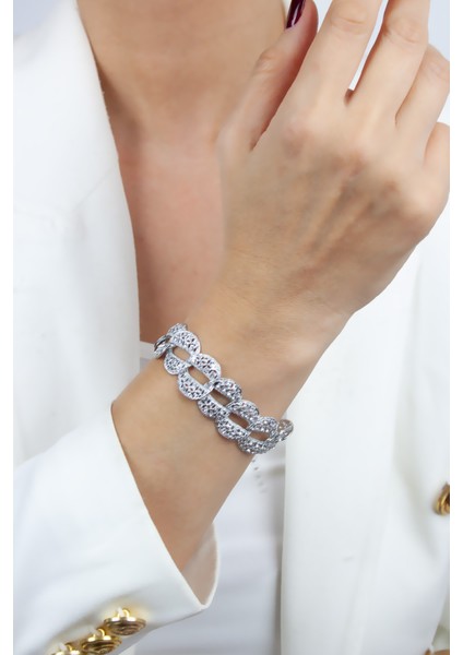 Taşlı Gümüş Renk Bileklik