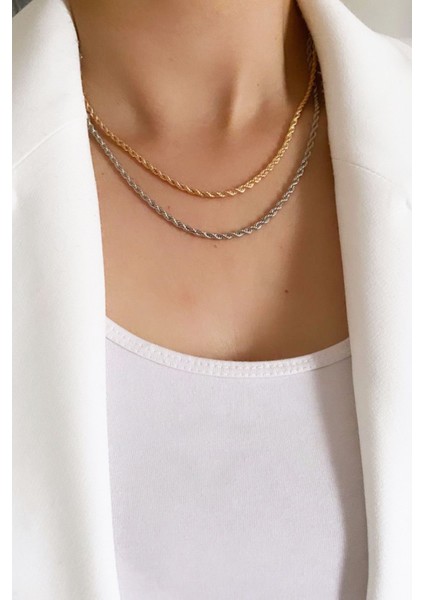 Kontras Renk Çift Sıralı Kolye