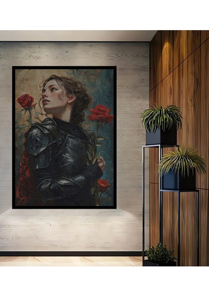 Gül Kokulu Savaşçı Kadın Yağlı Boya Görünümlü Ahşap Dekoratif Tablo Dikdörtgen Tablo fiyatları