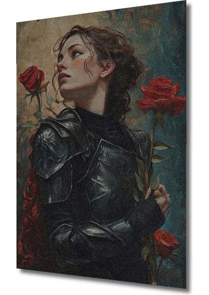 Gül Kokulu Savaşçı Kadın Yağlı Boya Görünümlü Ahşap Dekoratif Tablo Dikdörtgen Tablo modelleri