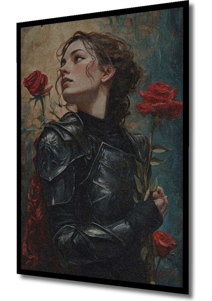 Gül Kokulu Savaşçı Kadın Yağlı Boya Görünümlü Ahşap Dekoratif Tablo Dikdörtgen Tablo indirimleri