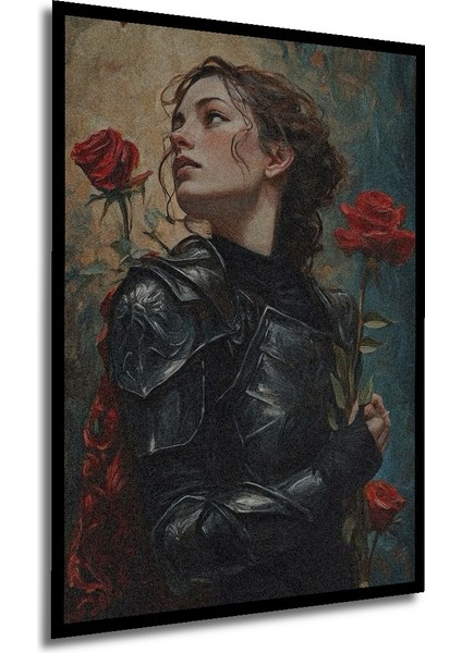 Gül Kokulu Savaşçı Kadın Yağlı Boya Görünümlü Ahşap Dekoratif Tablo Dikdörtgen Tablo
