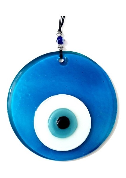 Şeffaf Turkuaz El Yapımı Nazar Boncuklu Cam Duvar Süsü