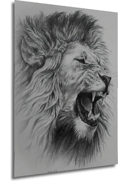 Kükreyen Aslan Kara Kalem Görünümlü Ahşap Dekoratif Tablo Dikdörtgen Tablo fırsatları