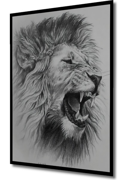 Kükreyen Aslan Kara Kalem Görünümlü Ahşap Dekoratif Tablo Dikdörtgen Tablo indirimleri