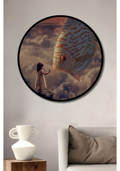 Rüya Gibi Buluşma Dev Balık Çocuk Temalı Ahşap Tablo Yuvarlak Tablo fiyatları