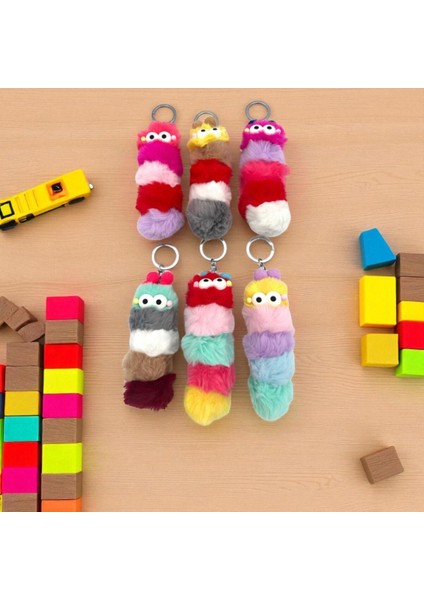 Tüylü Peluş Renkli Tırtıl Anahtarlık 1 Adet