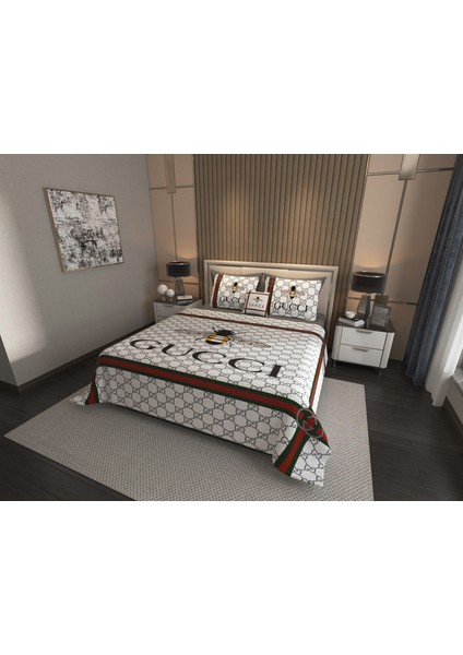 Çift Kişilik Pike Takımı Pamuklu Kumaş Jakar Dokuma Kapitone Dikişli 3D Dijital Baskılı 7 Parça-Lüks Duvet Cover Set Model