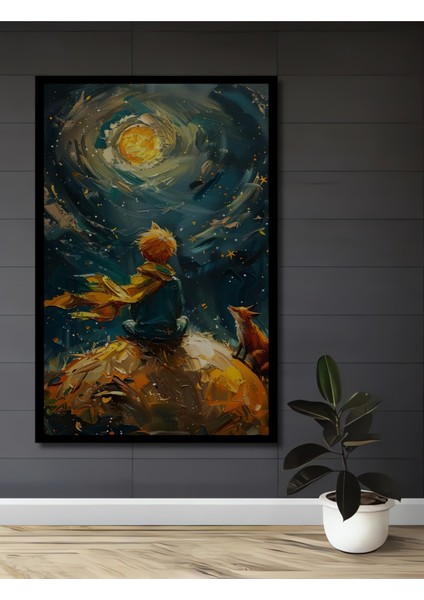 Küçük Prens ve Tilki Yıldızlara Yolculuk Yağlı Boya Görünümlü Ahşap Dekoratif Tablo Dikdörtgen Tablo fiyatları