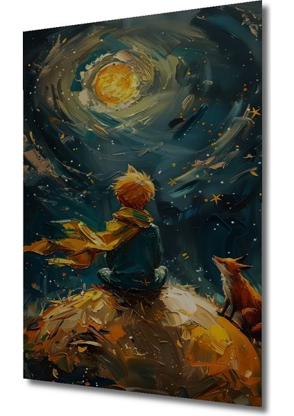 Küçük Prens ve Tilki Yıldızlara Yolculuk Yağlı Boya Görünümlü Ahşap Dekoratif Tablo Dikdörtgen Tablo modelleri