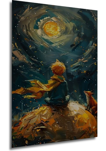 Küçük Prens ve Tilki Yıldızlara Yolculuk Yağlı Boya Görünümlü Ahşap Dekoratif Tablo Dikdörtgen Tablo fırsatları