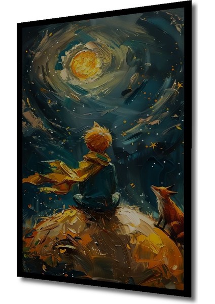 Küçük Prens ve Tilki Yıldızlara Yolculuk Yağlı Boya Görünümlü Ahşap Dekoratif Tablo Dikdörtgen Tablo indirimleri