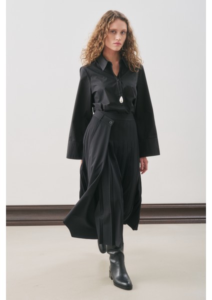 Anvelop Piliseli Etek Siyah