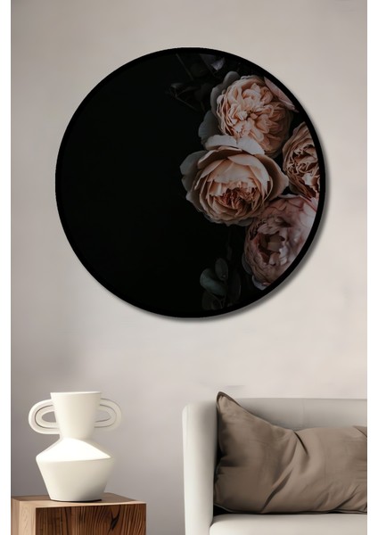 Romantik Gül Bahçesi Yağlı Boya Görünümlü Dekoratif Ahşap Tablo Yuvarlak Tablo fiyatları