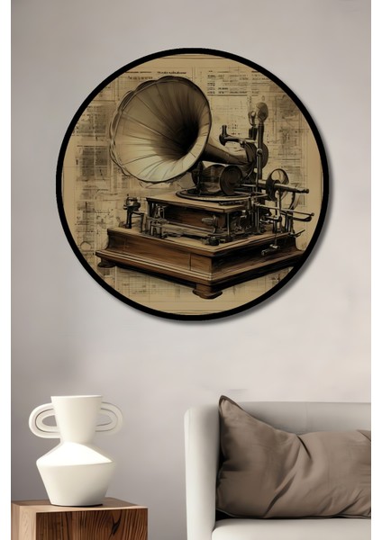 Ahşap Retro Gramofon Tablo Yağlı Boya Görünümlü Dekoratif Sanat Ahşap Tablo Yuvarlak Tablo fiyatları