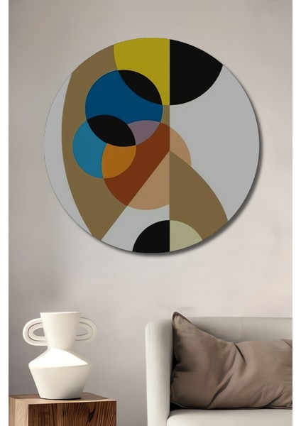Modern Sanat Geometrik Şekiller Ahşap Dekoratif Tablo Yuvarlak Tablo