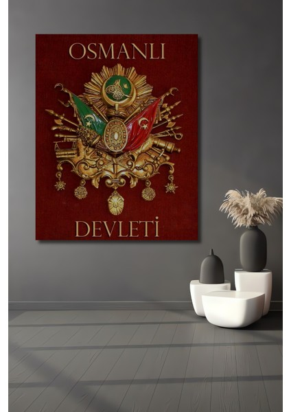 Osmanlı Sancağı Altın Yaldızlı Dekoratif Ahşap Tablo Dikdörtgen Tablo