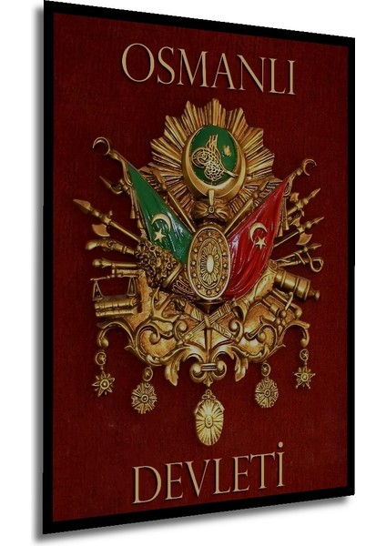 Osmanlı Sancağı Altın Yaldızlı Dekoratif Ahşap Tablo Dikdörtgen Tablo