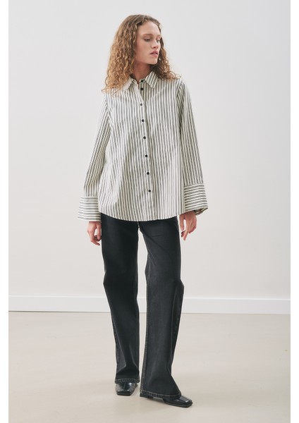 Oversıze Çizgili Gömlek Siyah Çizgi modelleri