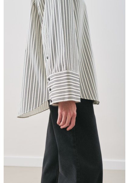 Oversıze Çizgili Gömlek Siyah Çizgi indirimleri