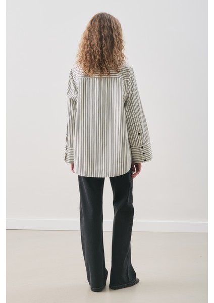 Oversıze Çizgili Gömlek Siyah Çizgi
