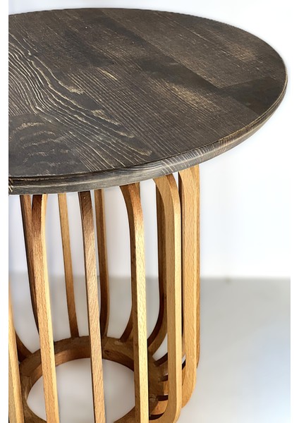 Palermo Yuvarlak Modern Klasik Rustik Retro Vintage Naturel Dekoratif Ahşap Çıtalı Eskitme Iskandinav Yan Orta Mantar Sehpa modelleri