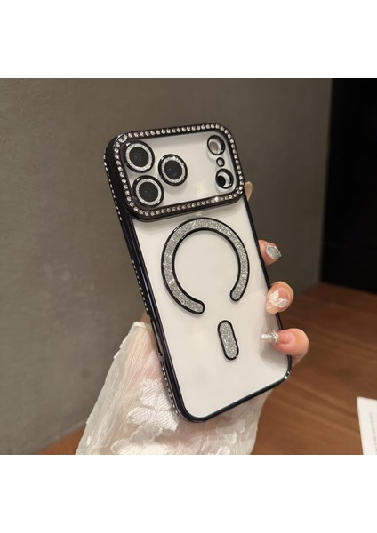 Iphone 17 Air Uyumlu Şeffaf Taşlı Magsafe Özellikli Kılıf