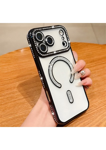 Iphone 17 Air Uyumlu Şeffaf Taşlı Magsafe Özellikli Kılıf