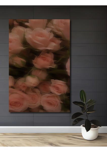 Romantik Gül Bahçesi Yağlı Boya Görünümlü Ahşap Dekoratif Tablo Dikdörtgen Tablo