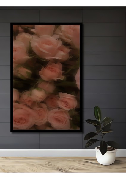 Romantik Gül Bahçesi Yağlı Boya Görünümlü Ahşap Dekoratif Tablo Dikdörtgen Tablo fiyatları