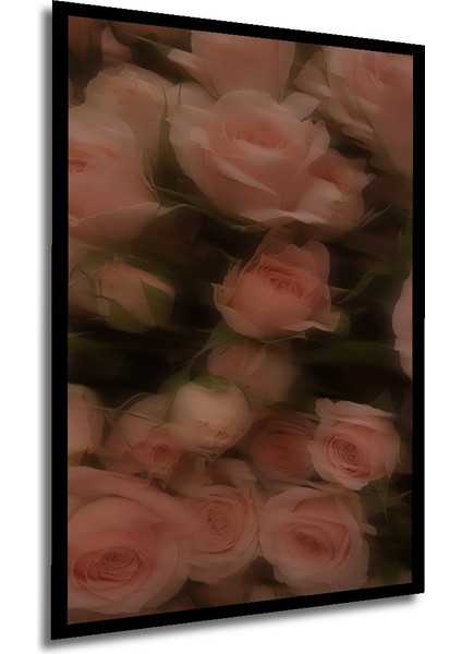 Romantik Gül Bahçesi Yağlı Boya Görünümlü Ahşap Dekoratif Tablo Dikdörtgen Tablo