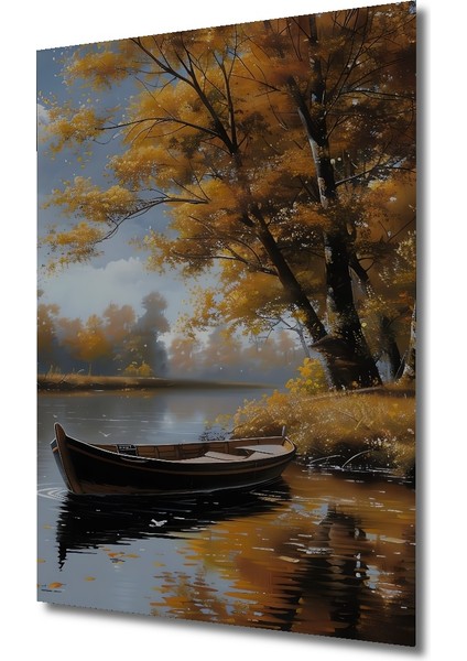 Sonbahar Gölde Ahşap Dekoratif Tablo Yağlı Boya Görünümlü Sanat Eseri Dikdörtgen Tablo modelleri