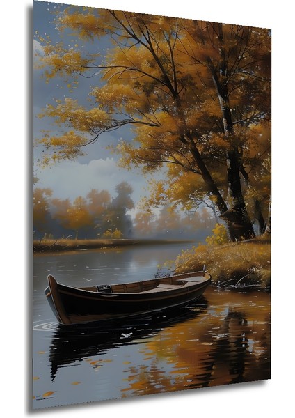 Sonbahar Gölde Ahşap Dekoratif Tablo Yağlı Boya Görünümlü Sanat Eseri Dikdörtgen Tablo fırsatları