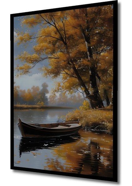 Sonbahar Gölde Ahşap Dekoratif Tablo Yağlı Boya Görünümlü Sanat Eseri Dikdörtgen Tablo indirimleri