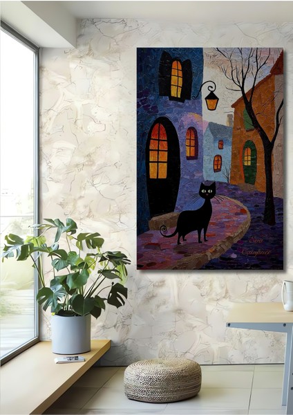 Gızemlı Kedi Bohem Sanat Ahşap Dekoratif Tablo Dikdörtgen Tablo