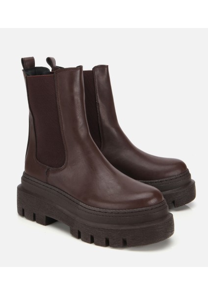 01BOH314880A480 KADIN Kahverengi Lastik Detaylı Kalın Tabanlı Düz Bot fiyatları
