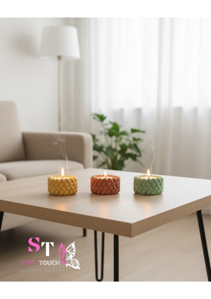 Soft Dekoratif Örgü Desen Mumluk Set