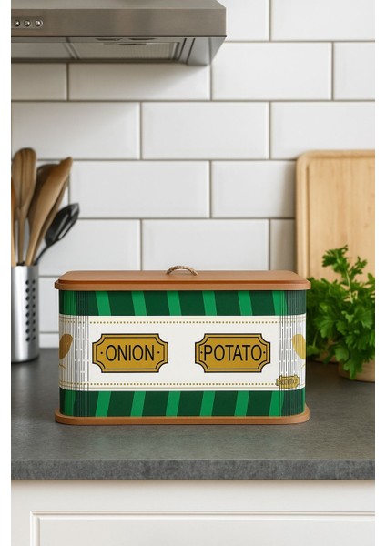 2 Bölmeli Kuş Desenli Ahşap Patates Soğan Sebze Saklama Sepeti Patates Soğanlık Lüx Sebzelik Kova