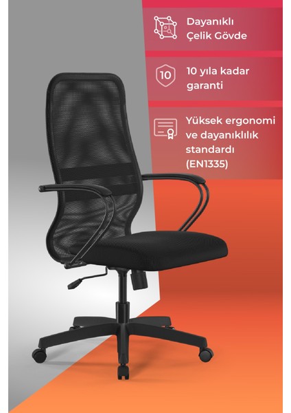 Ergolife Sit 8 Ofis Koltuğu | Krom Ayaklı, Tekerlekli, Siyah, Bilgisayar Sandalyesi - 411.58.1.222