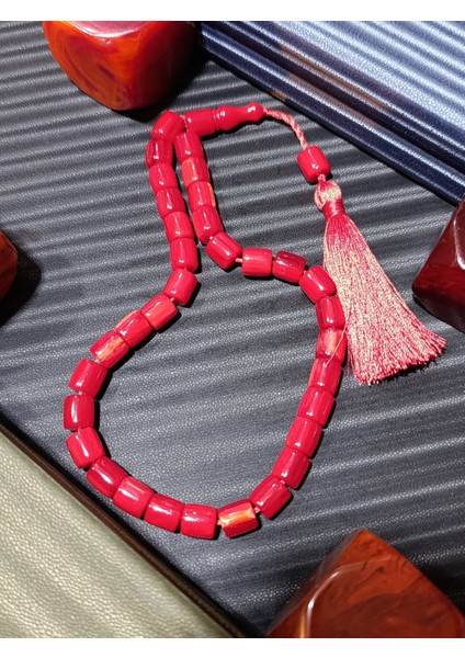Sıkma Kehribar Tesbih Kırmızı Renk