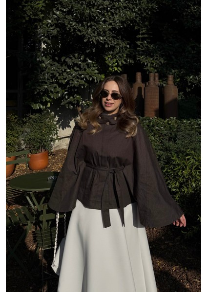 Gold Düğmeli Denim Panço Acı Kahve fırsatları