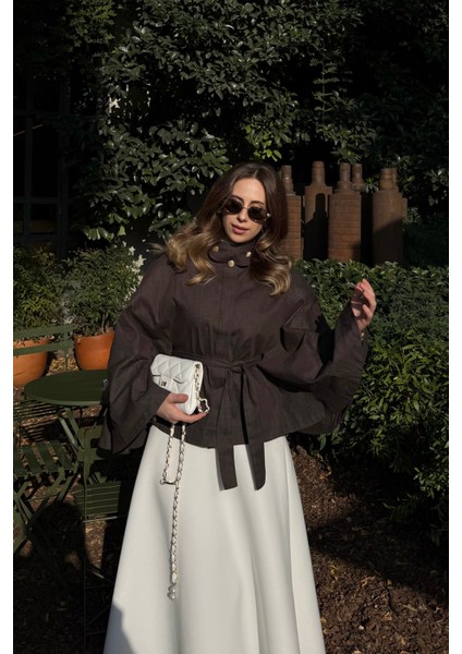 Gold Düğmeli Denim Panço Acı Kahve indirimleri