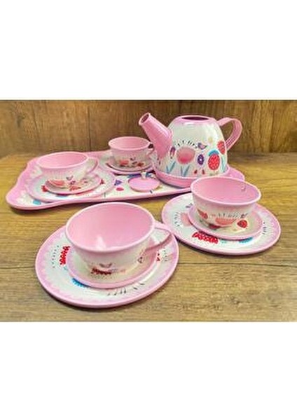 Kutulu 15 Parça Çay Seti Fincan Takımı Metal Evcilik Oyunu Pembe Kutulu Oyuncak Çay Seti fiyatları