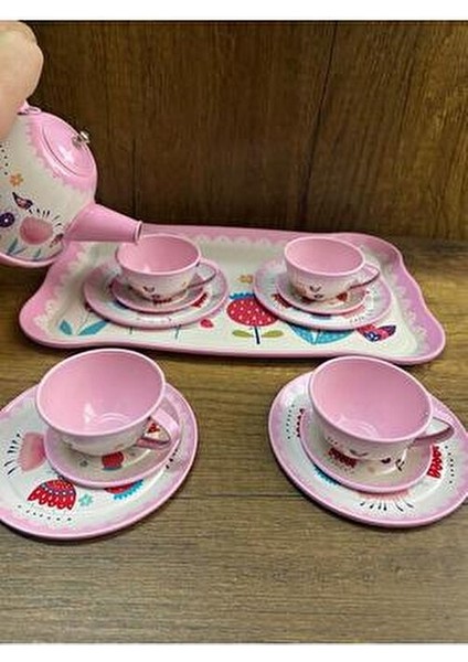 Kutulu 15 Parça Çay Seti Fincan Takımı Metal Evcilik Oyunu Pembe Kutulu Oyuncak Çay Seti modelleri