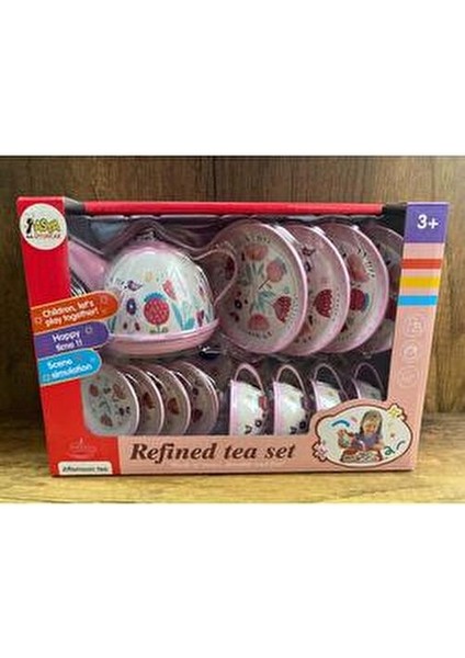 Kutulu 15 Parça Çay Seti Fincan Takımı Metal Evcilik Oyunu Pembe Kutulu Oyuncak Çay Seti
